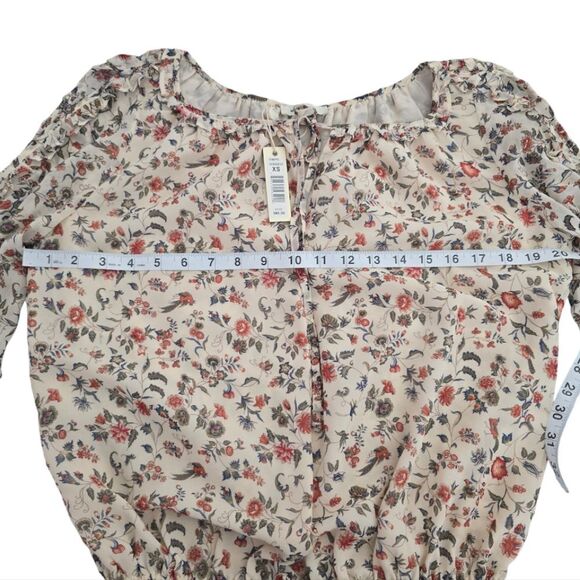 Max Studio -602 Georgette Elbow Sleeve Cold Shoulder‎ Blouse Cream Floral XS - Picture 10 of 12